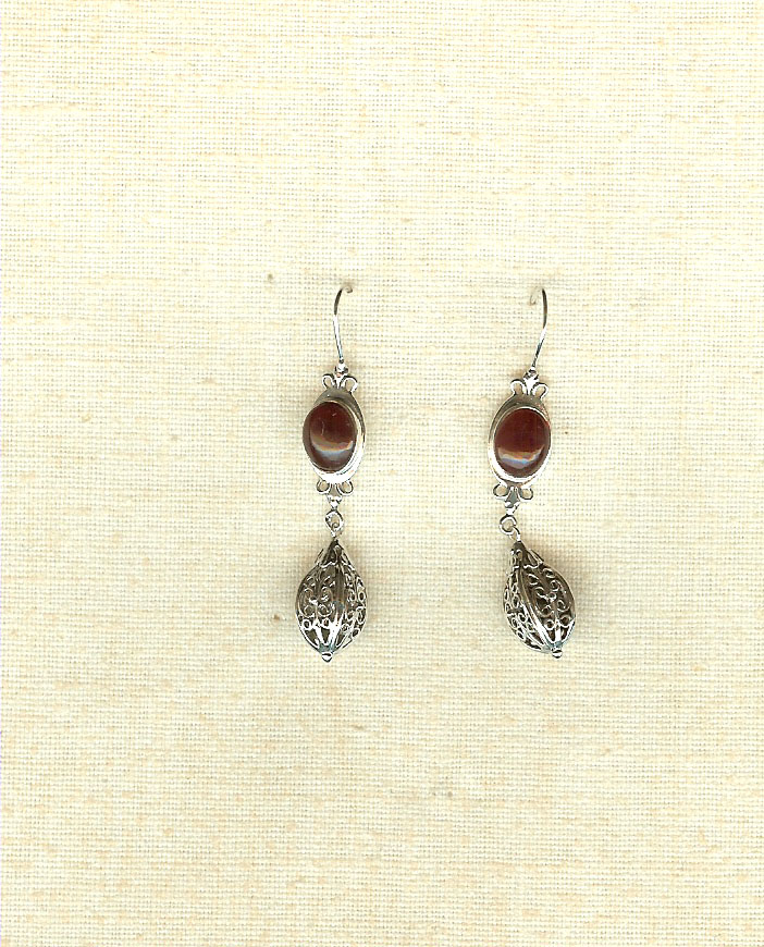 Earrings - Sterling Silver & Cornelian Bead Drop Earrings - Joblot 15