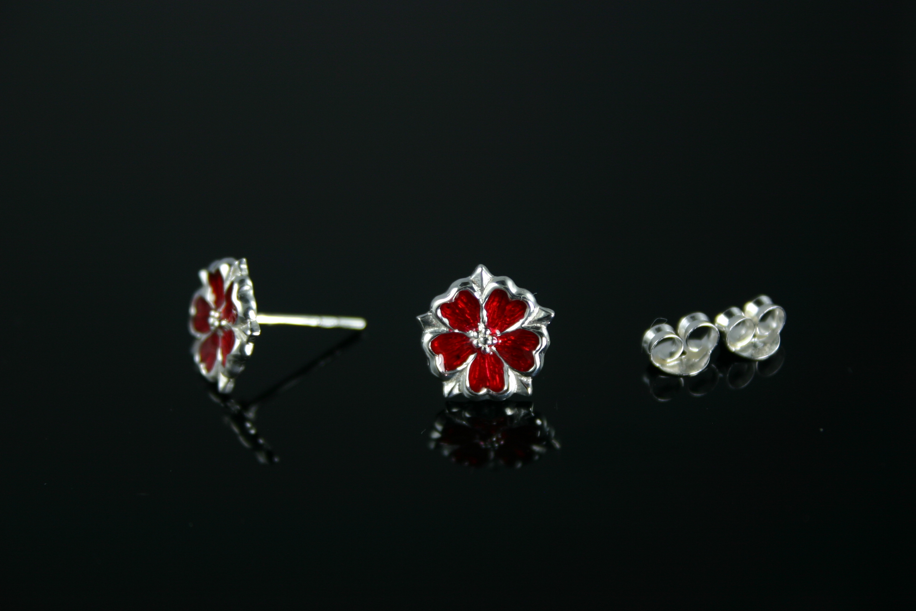 Earrings - Silver & Red Enamel Lancashire Rose Stud Earrings -  Joblot 8