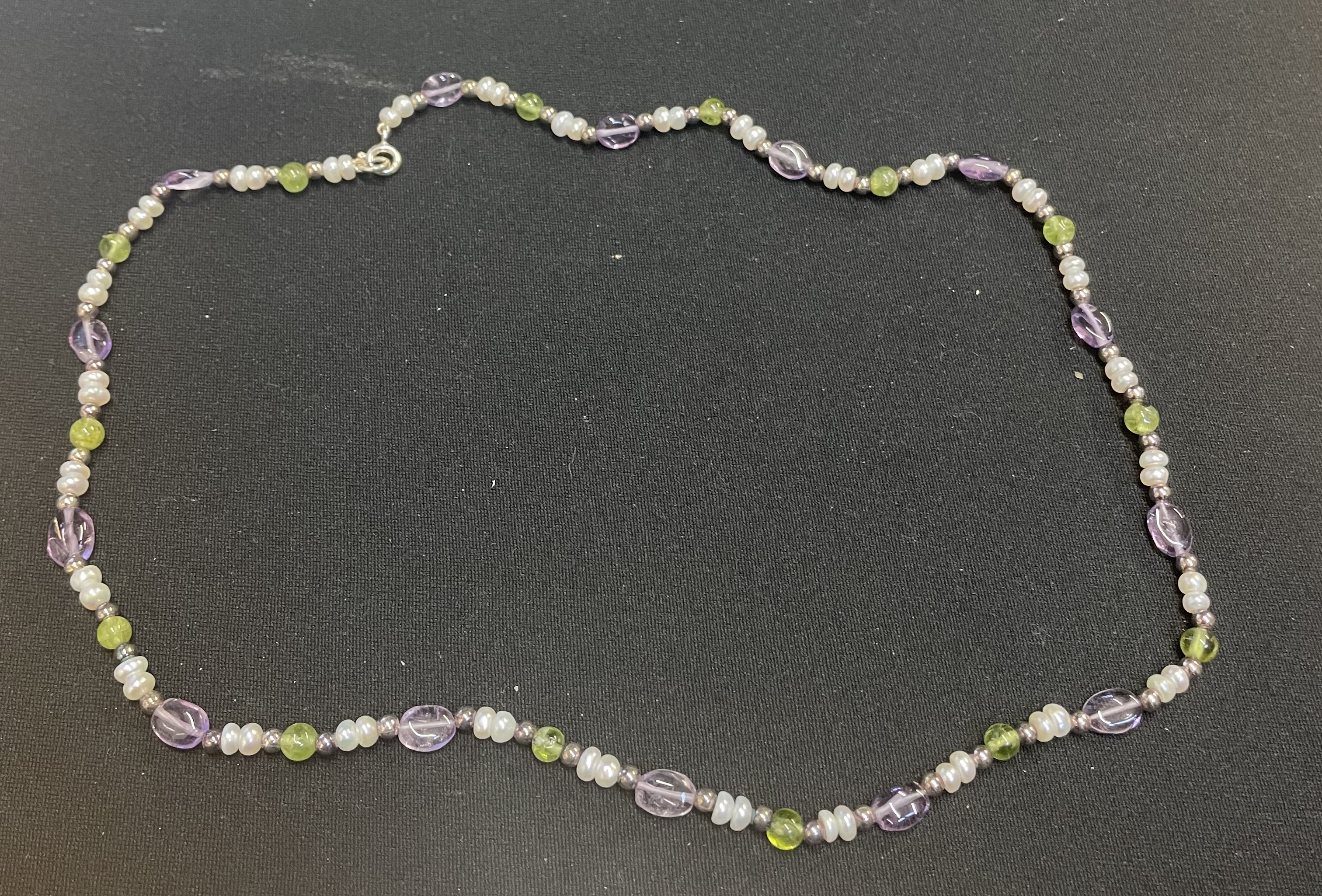 Necklace - Sterling Silver Freshwater Pearl, Amethyst & Peridot Necklace -  Joblot 5