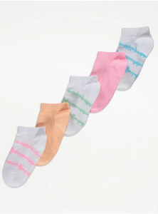 Wholesale Joblot of 6 Kid's Ex-Chainstore Tie Dye Stripe Trainer Liner Socks 5Pk