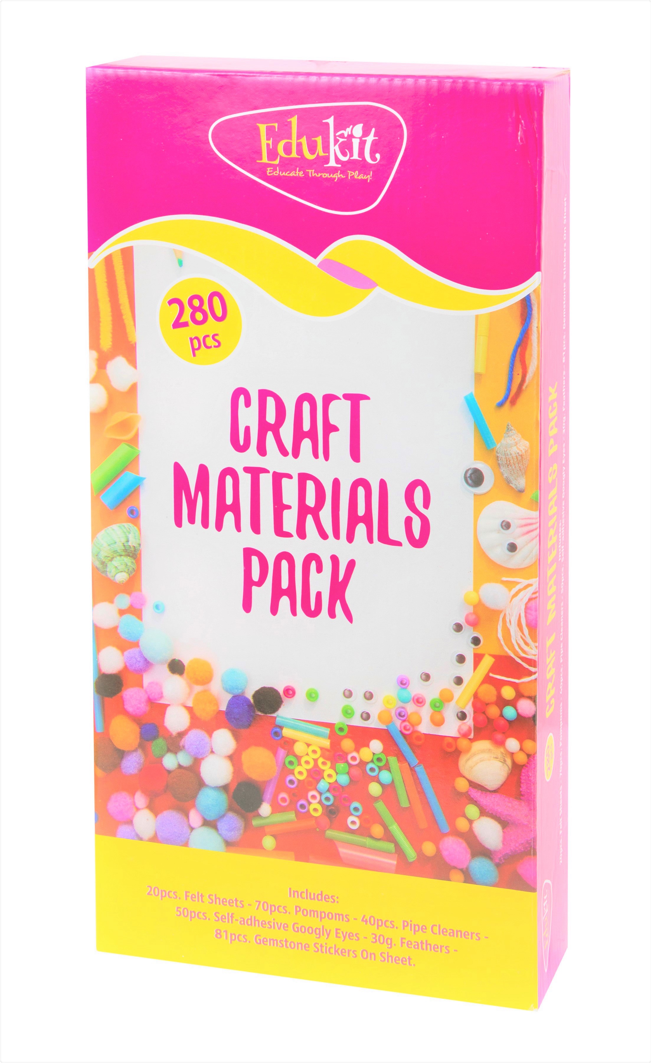 Edukit  Crafting Kit - 280 Pieces - Inc Pipe Cleaners, Pompoms, gems, Googly Eyes, Felt & Feathers -