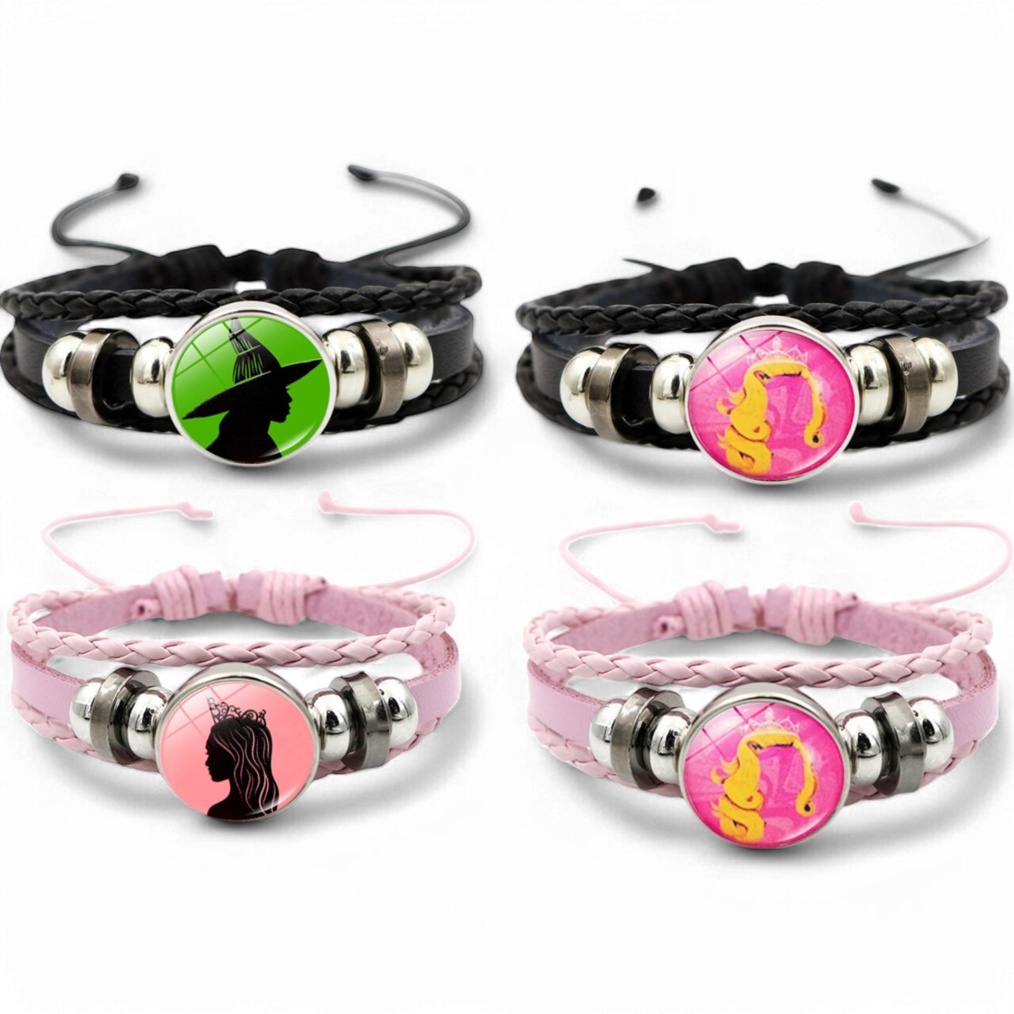 20pcs-Wicked Witch Inspired Elphaba & Glinda Friendship Faux Leather Bracelets|GCJ750BRFL-5pcs Each|UK SELLER