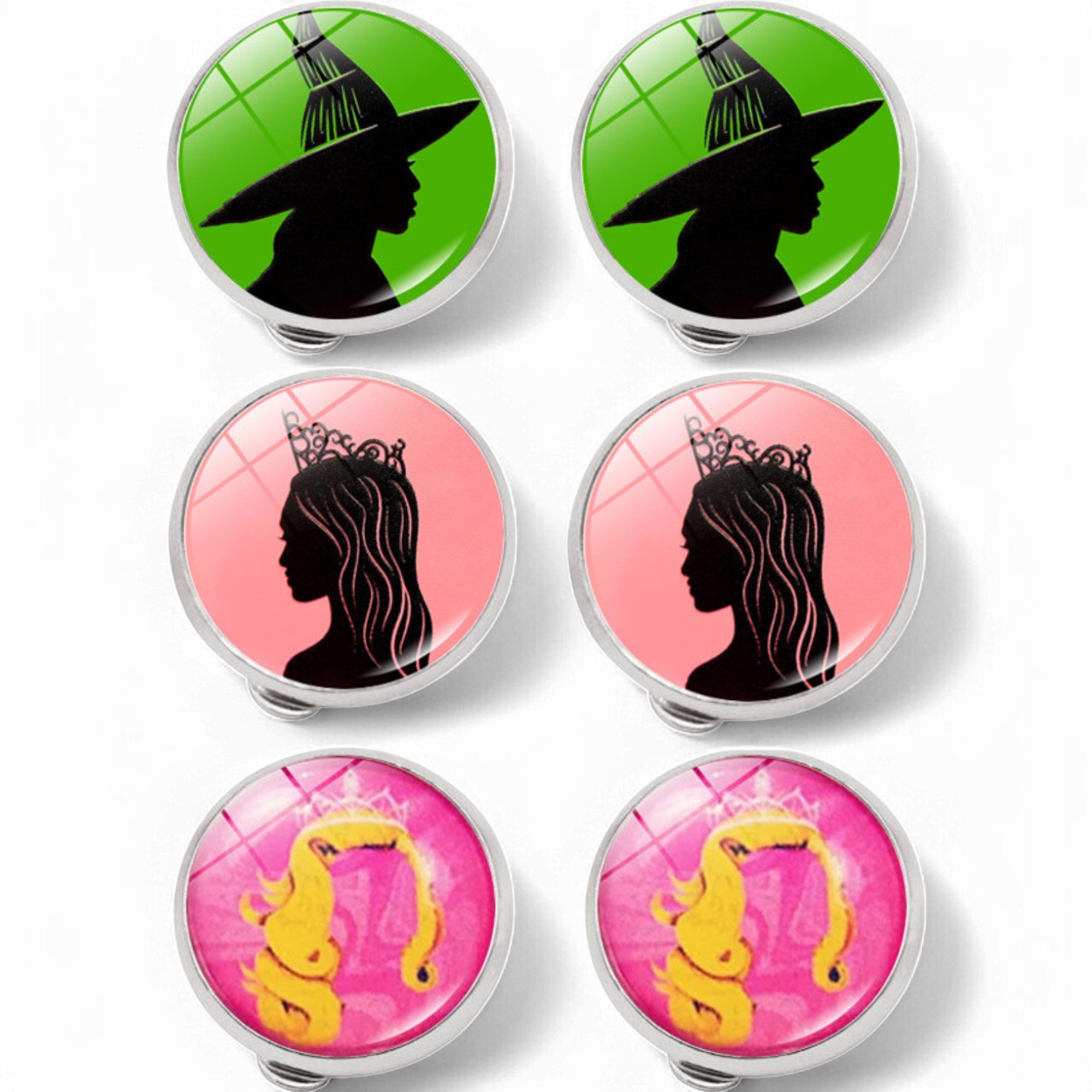 30pcs-Wicked Inspired Magical Witch Elphaba Glinda Stainless Steel Clip-on Button Pins|GCJ750ClipOn-10pcs Each|UK SELLER