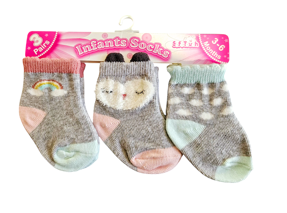 Soft Touch Baby Socks 3-Pack (3-6m, 6-12m) 11 Packs Joblot for Resale