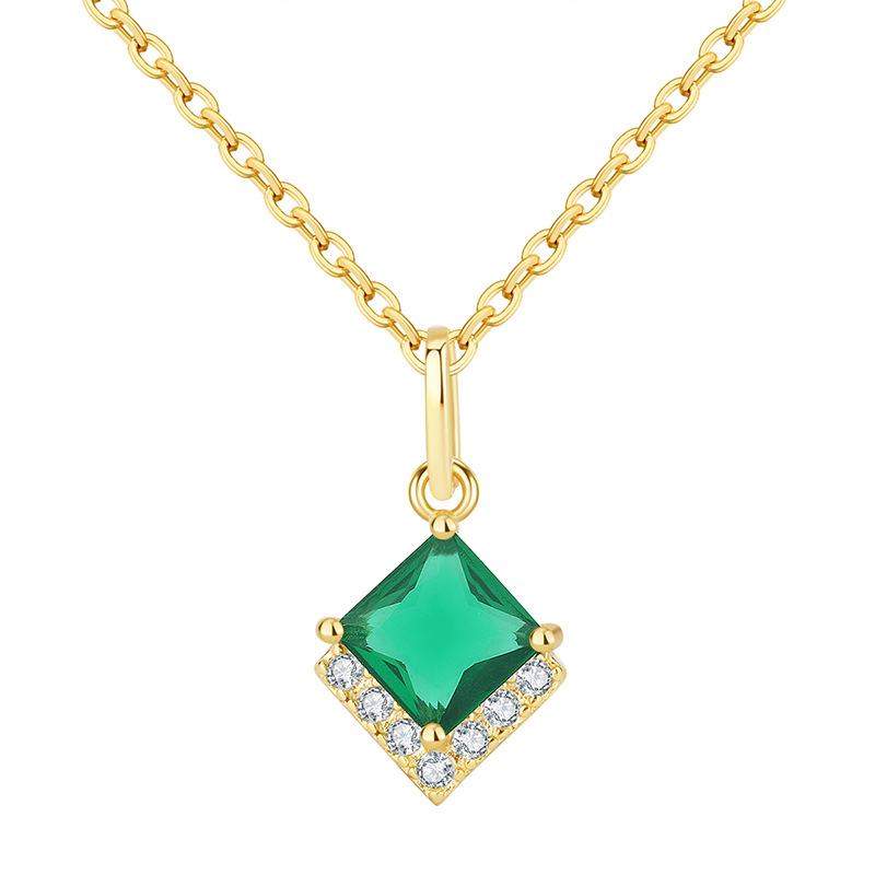 10pcs - S925 Sterling Silver Emerald Green C/Z 14K Gold Plated Pendant Necklace|GCJSN078|UK SELLER