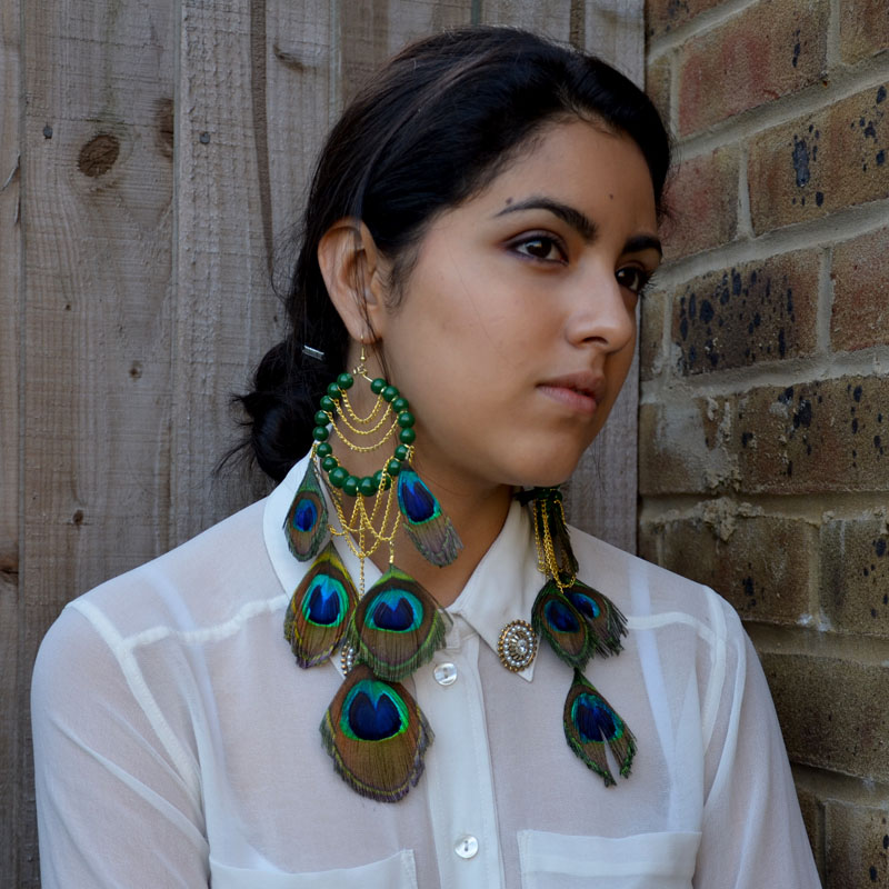 long peacock feather earrings