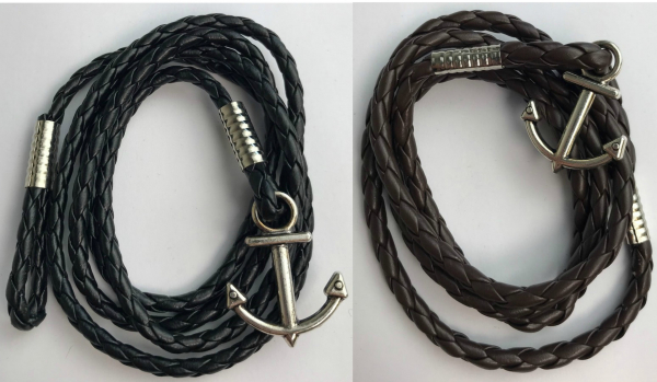 Joblot of 11 Unisex Braided Faux-Leather Anchor Bracelets 2 Colours
