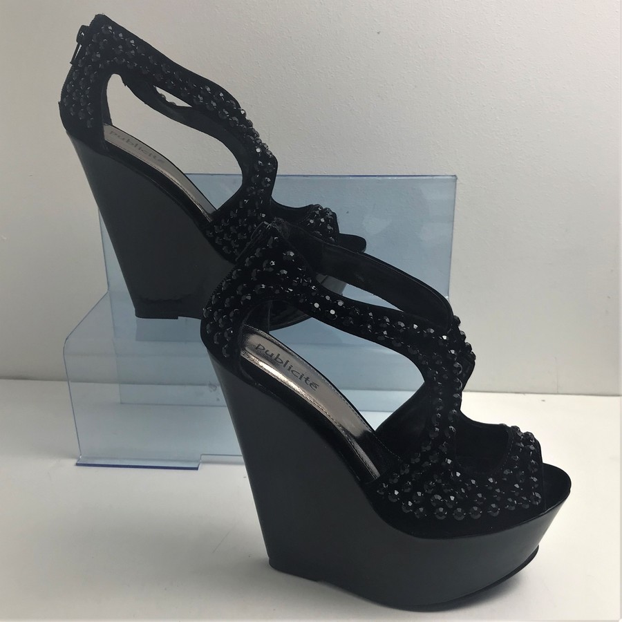 Joblot of 11 Publicite Black & Black Stones Wedge Heels Size 3-8 SLK22